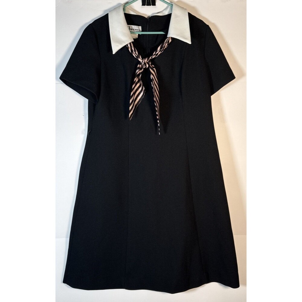 Vintage 70s Hopewell  Logan Black Knit Dress Black 70s Big Collar Mod Plus 20C